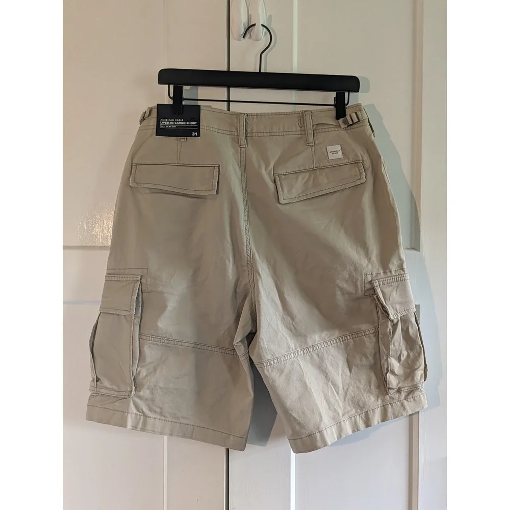 American Eagle NEW Flex Lived In Cargo Shorts NWT Khaki Beige Men's Size 31 Code